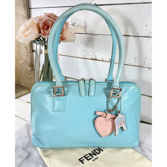Fendi Handbags - Fendi Baby Blue Lambskin Leather Logo Bag